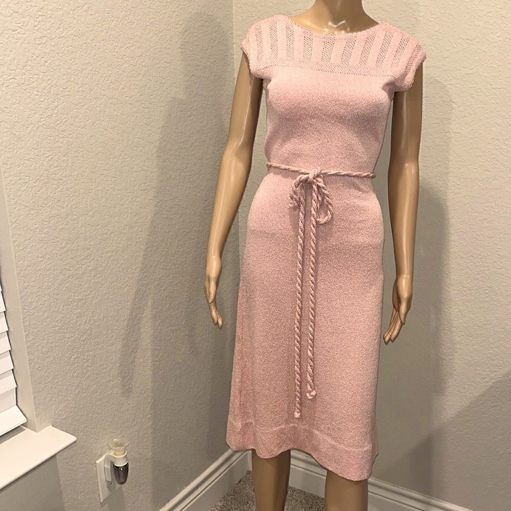 Vintage 1960’s Dalton soft pink midi sweater dress with roped selftie.
